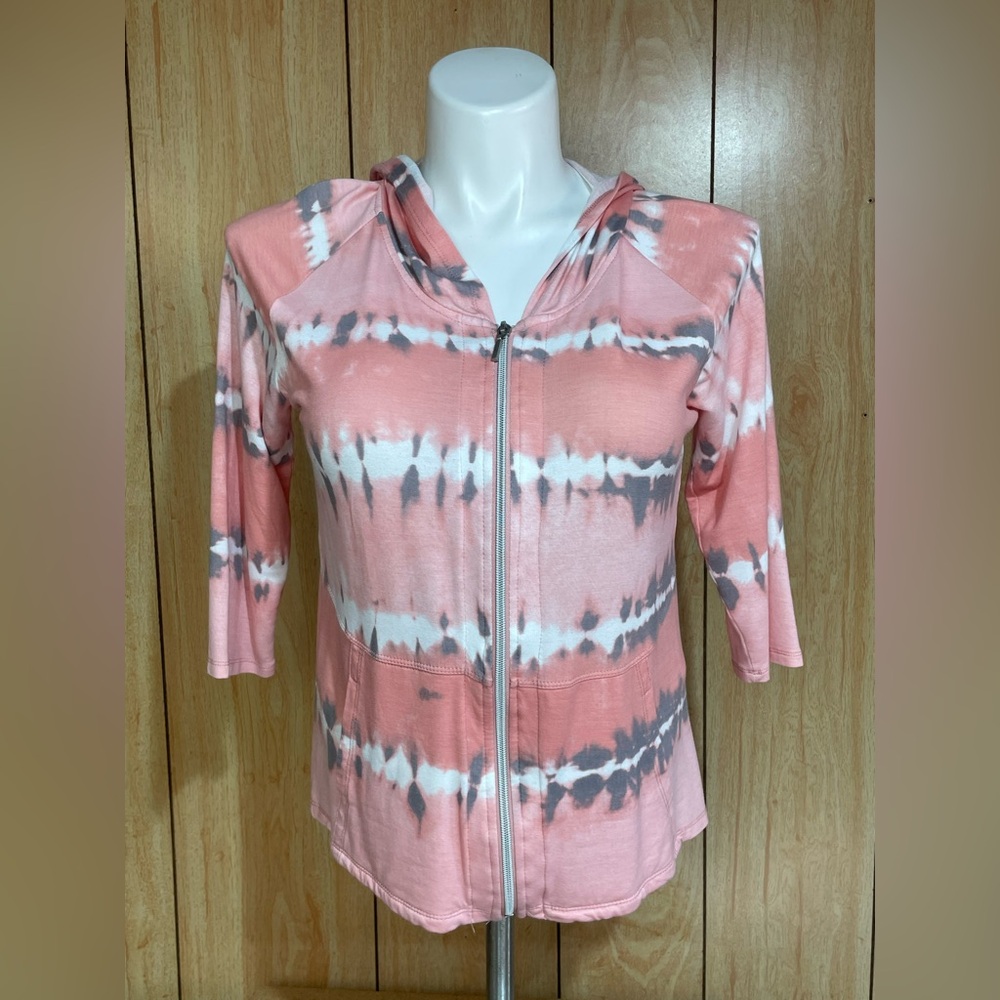 Onque Casuals Coral and White Tie-Dye Hoodie SZ - S